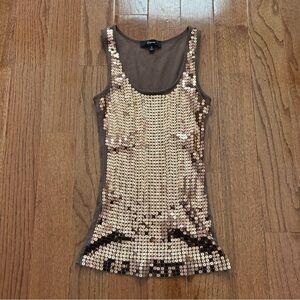 Y2k Express sequined brown scoop neck tank top - small